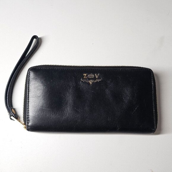 Zadig & Voltaire 'Love Is' Black Leather Wristlet Wallet Gold Zipper Logo - Picture 1 of 12